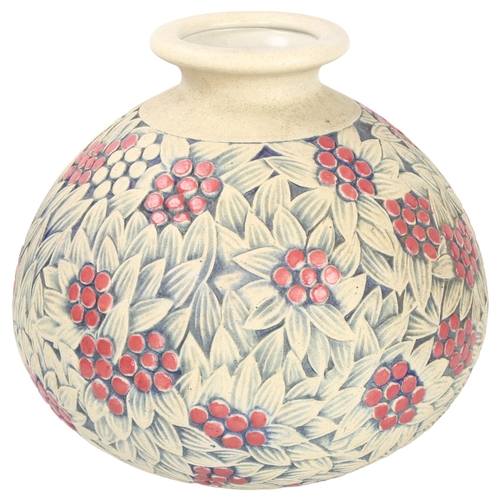 576 - Joseph Mougin (1876-1961) for Mougin, Nancy, an early/mid 20th century ceramic vase, carved berry de... 