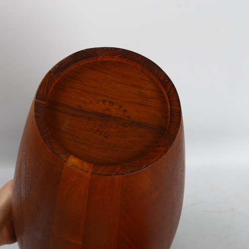 585 - Jens Quistgaard for Dansk Designs, an early “Congo” large size ice bucket in staved teak with an ora... 