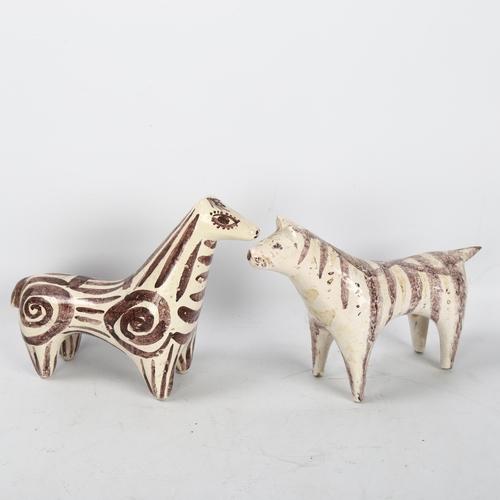 602 - 2 mid-century earthenware figures of a horse and a dog, with brushwork decoration, no makers marks, ... 