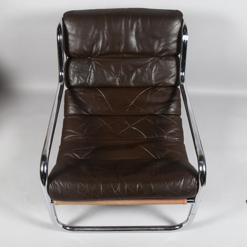 603 - An early 1970s' Habitat lounge chair in brown leather and tubular steel frame, height 78cm