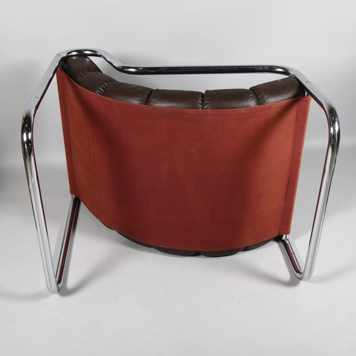 603 - An early 1970s' Habitat lounge chair in brown leather and tubular steel frame, height 78cm