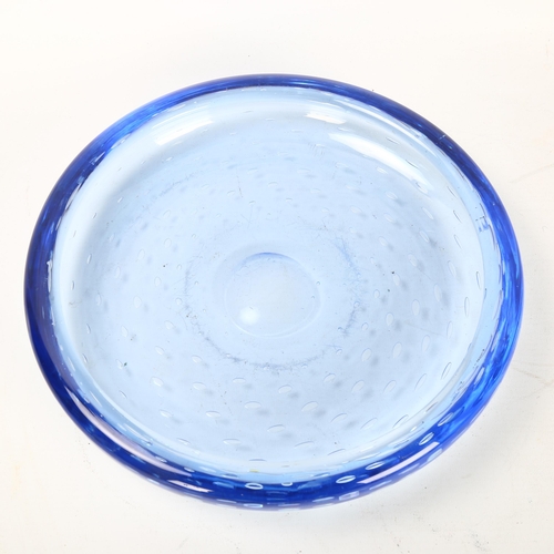 604 - A Whitefriars Glass pale blue controlled bubble bowl, diameter 26.5cm