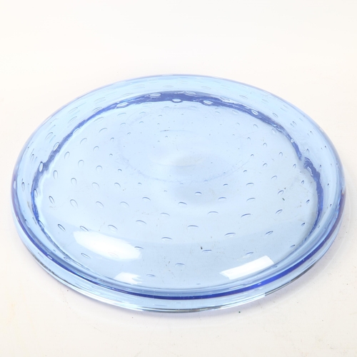 604 - A Whitefriars Glass pale blue controlled bubble bowl, diameter 26.5cm