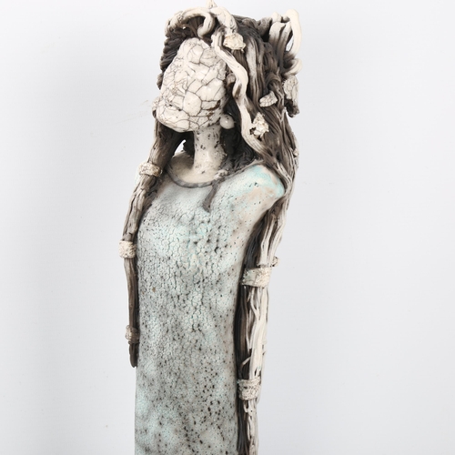 610 - Athol Tufnell, a studio ceramic raku figure of a woman, with original receipts 2004, height 49cm