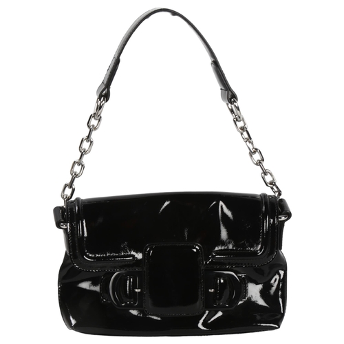 282 - Jaeger black patent leather handbag with chain link handle, length approx 23cm