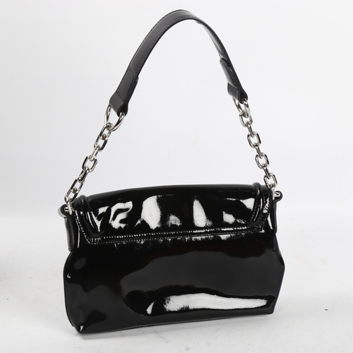 282 - Jaeger black patent leather handbag with chain link handle, length approx 23cm