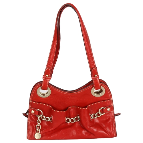 283 - Lancel Paris red leather handbag, length 28cm