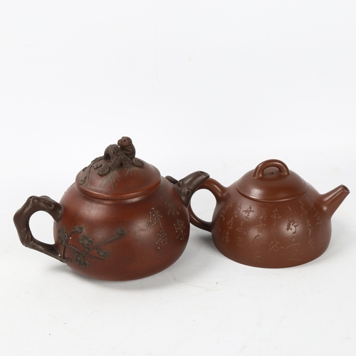 296 - A Chinese Yixing style teapot with monkey knop, character marks to base and sides, height 12cm