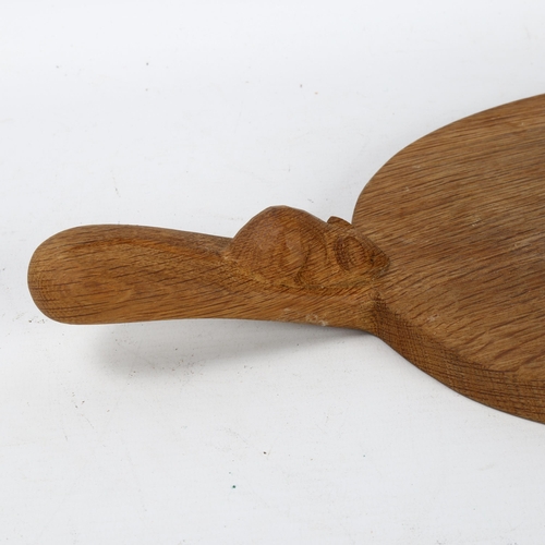 304 - Robert Mouseman Thompson, oak cheese board with carved mouse design handle, length 40cm