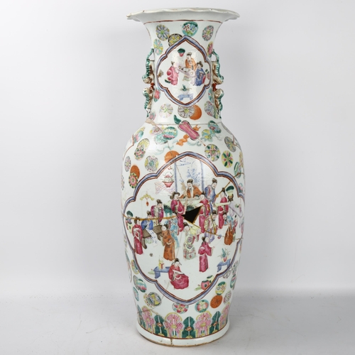 316 - A 19th century Chinese famille rose porcelain vase, height 64cm, A/F