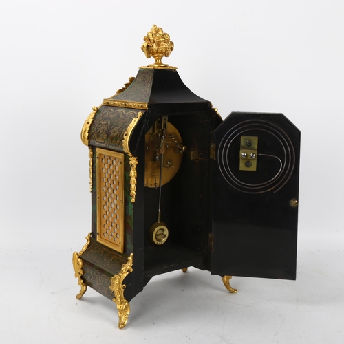 317 - A 19th century Boulle marquetry mantel clock, green stained tortoiseshell and brass inlay with ormol... 