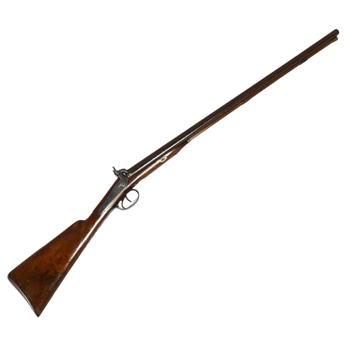 319 - A 19th century double-barrel percussion sporting rifle, barrel length 82cm, overall length 122cm