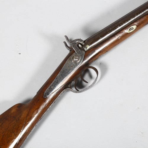 319 - A 19th century double-barrel percussion sporting rifle, barrel length 82cm, overall length 122cm