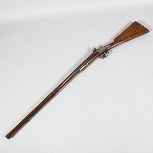 319 - A 19th century double-barrel percussion sporting rifle, barrel length 82cm, overall length 122cm