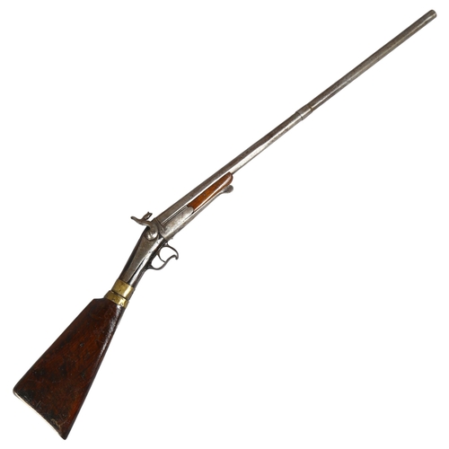 320 - A 19th century poacher's rifle with 2-section barrel, barrel length 72cm