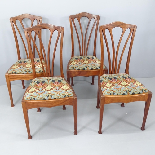 2073 - A set of four Art Nouveau style mahogany dining chairs, seats covered in Liberty Ianthe fabric.