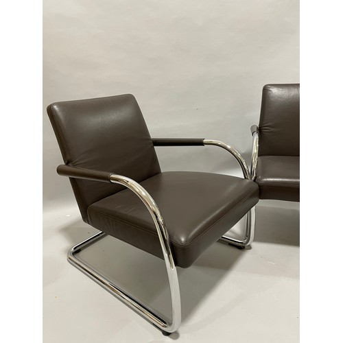 611 - Antonio Citterio, a pair of VITRA Visalounge brown leather cantilever lounge chairs with makers labe... 