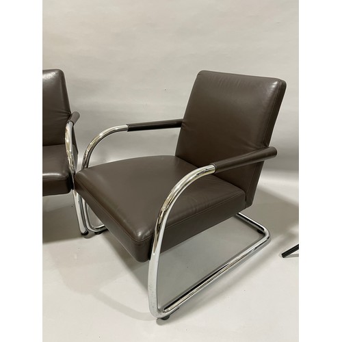 611 - Antonio Citterio, a pair of VITRA Visalounge brown leather cantilever lounge chairs with makers labe... 