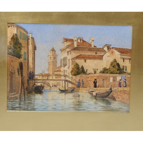 1014 - 19th century watercolour, Venetian canal scene, signed with monogram FCN 1886, 19cm x 26cm, framed