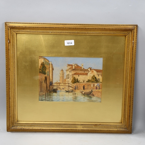 1014 - 19th century watercolour, Venetian canal scene, signed with monogram FCN 1886, 19cm x 26cm, framed