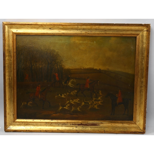 1016 - Follower of John Nost Sartorius, hunt and hounds, oil on canvas, 40cm x 55cm, framed