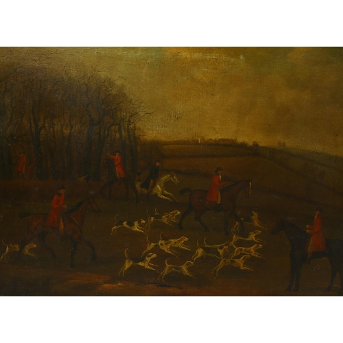 1016 - Follower of John Nost Sartorius, hunt and hounds, oil on canvas, 40cm x 55cm, framed