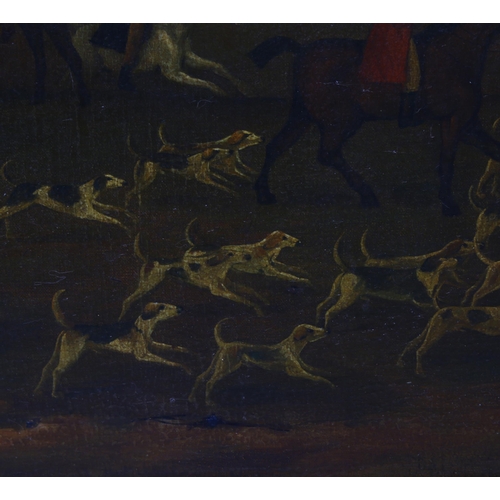 1016 - Follower of John Nost Sartorius, hunt and hounds, oil on canvas, 40cm x 55cm, framed