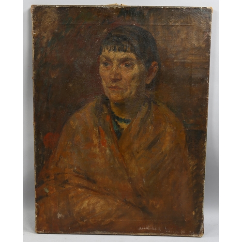 1017 - J Wilkie, portrait of a woman, oil on canvas, late 19th/early 20th century, 61cm x 46cm, unframed