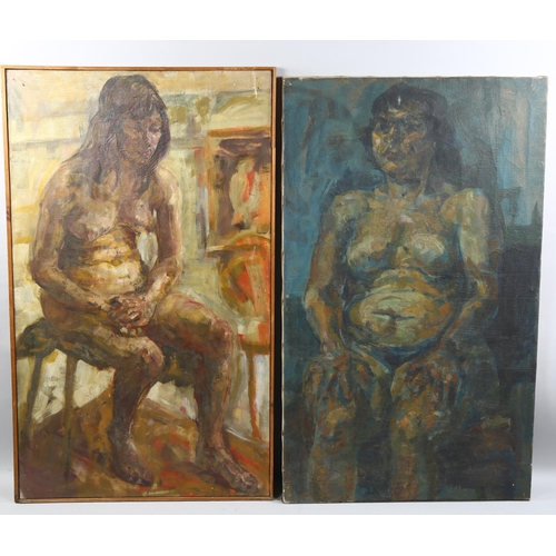 1023 - Roland Jarvis (1927 - 2016), 2 large oils on canvas, nude life studies, 127cm x 76cm (50