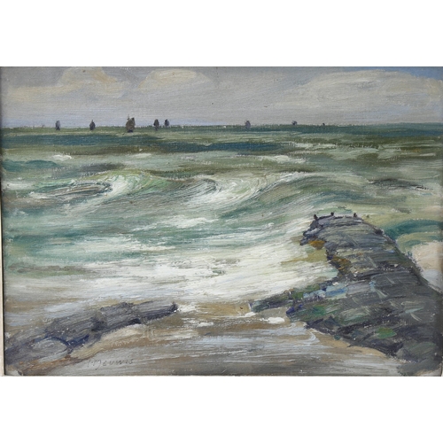 1025 - Henri Meuwis (Belgian 1870-1935), Seascape, oil on board, 23cm x 33cm, signed MEUWIS lower right, fr... 