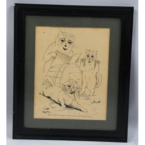 1029 - Louis Wain, lithograph, cat illustration, 24cm x 19cm, framed