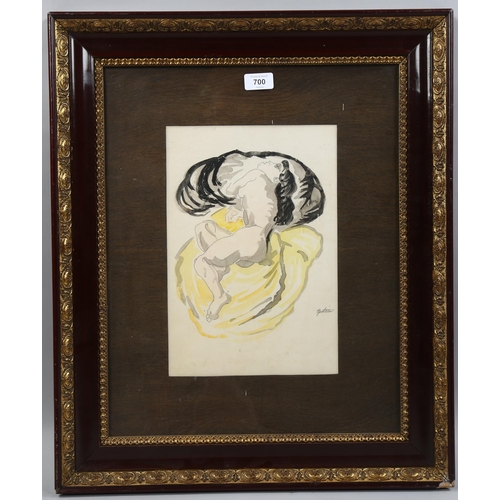 700 - Jacob Epstein (1880 - 1959), reclining nude, watercolour/pencil, signed, 33cm x 23cm, framed