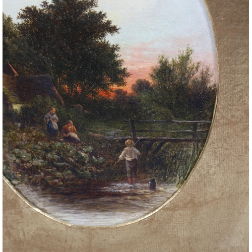 708 - Walter Williams, figures in rural scene, oil on canvas, signed with monogram, image 20cm x 15cm, fra... 