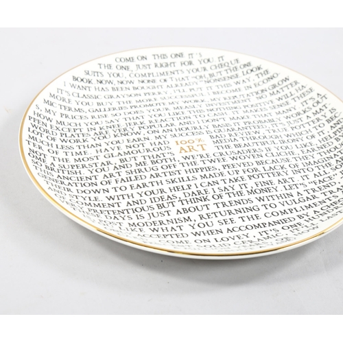 715 - Grayson Perry (born 1960), 100% ART, ceramic plate produced for the Holburne Museum, 22cm diameter