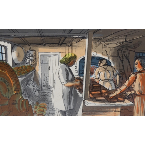 733 - Edward Bawden (1903 - 1989), baking bread/grocery shop 1949, colour lithograph on paper, printed at ... 