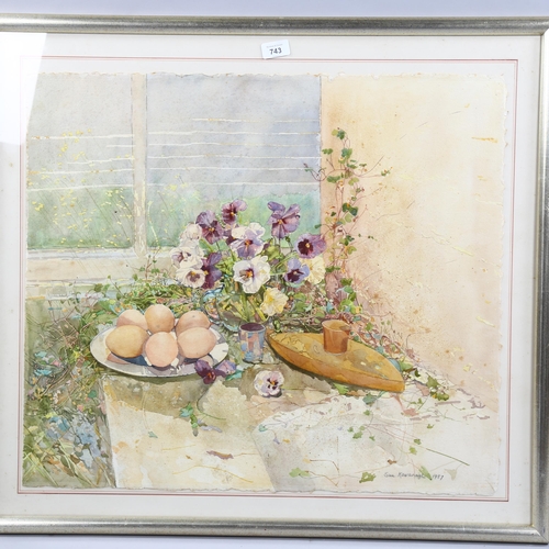 743 - Sue Kavanagh, still life, watercolour/gouache, signed and dated 1987, 58cm x 67cm, framed, provenanc... 