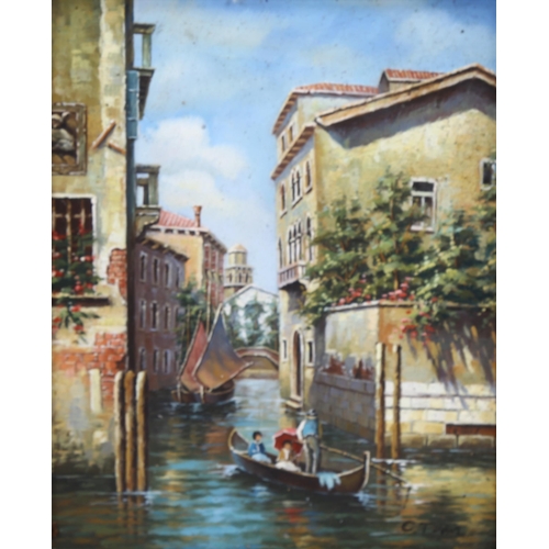 745 - Contemporary oil on board, Venice canal scene, 24cm x 19cm, framed