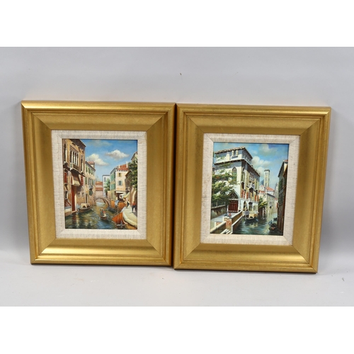 746 - Pair of contemporary oils on board, Venice canal scenes, 24cm x 19cm, framed