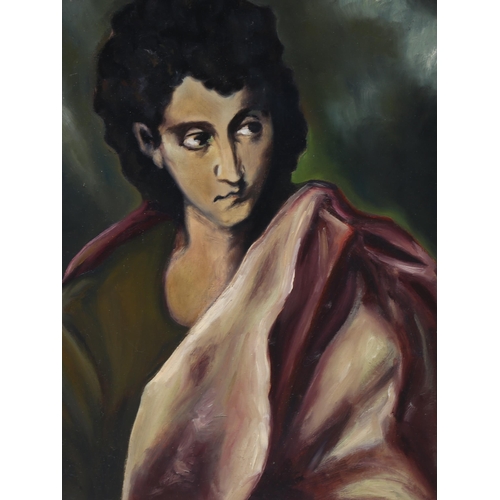 748 - After El Greco, 20th century oil on canvas, portrait of a man, unsigned, 35cm x 27cm, framed