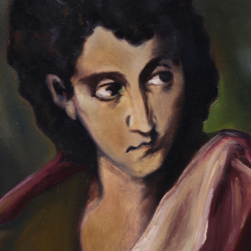 748 - After El Greco, 20th century oil on canvas, portrait of a man, unsigned, 35cm x 27cm, framed