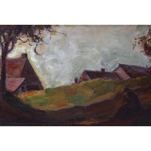 751 - 19th/20th century Impressionist School, figure in landscape, oil on board, unsigned, 27cm x 47cm, fr... 