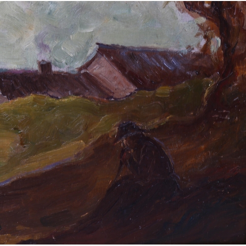 751 - 19th/20th century Impressionist School, figure in landscape, oil on board, unsigned, 27cm x 47cm, fr... 