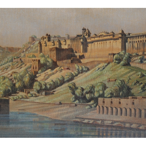 753 - C J Parker, Amber Fort, Jaipur India, mixed media on paper, inscribed verso, 37cm x 55cm, framed