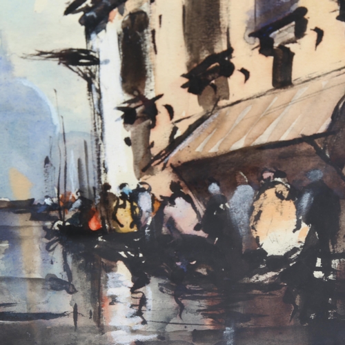 769 - Alan Wickham, busy street scene, watercolour, signed, 21cm x 27cm, framed