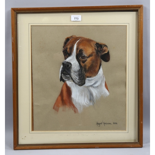 773 - Margaret Anderson, portrait of a Boxer dog, coloured pastels, signed, 40cm x 36cm, framed