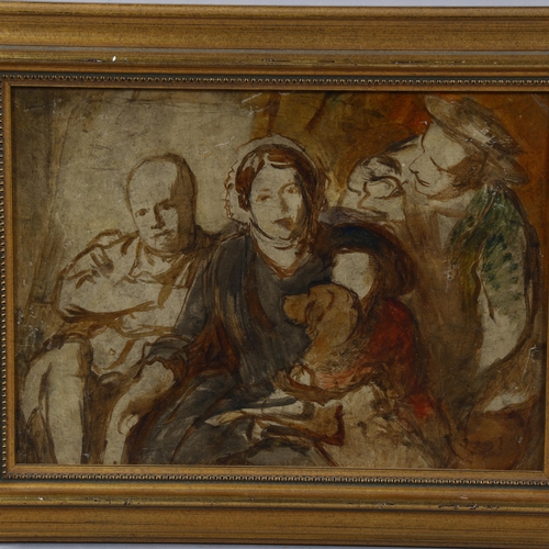 779 - English School, watercolour on board, family group sketch, unsigned, 20cm x 28cm, framed