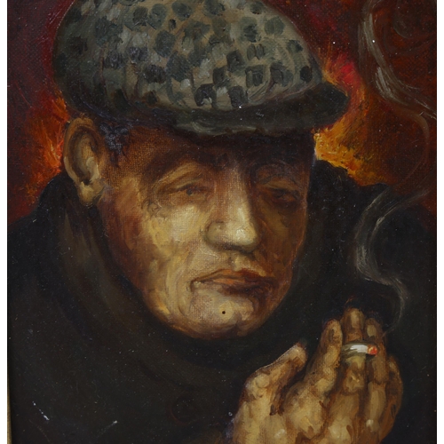 780 - Arthur Hellebaut (born 1927), smoking man, oil on canvas, signed, 23cm x 17cm, framed