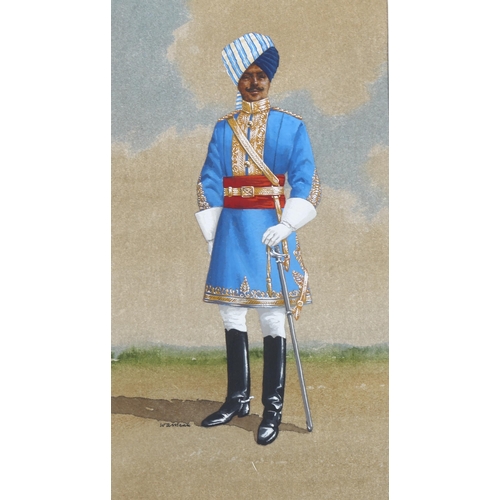 785 - W A Mann, Indian Military Officer, watercolour, signed, 26cm x 14cm, mounted