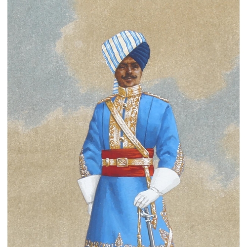 785 - W A Mann, Indian Military Officer, watercolour, signed, 26cm x 14cm, mounted