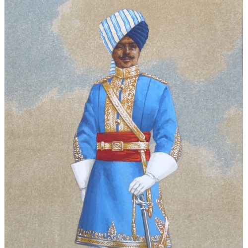 785 - W A Mann, Indian Military Officer, watercolour, signed, 26cm x 14cm, mounted